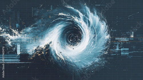 Abstract Hurricane with Technological HUD Grid Overlay
