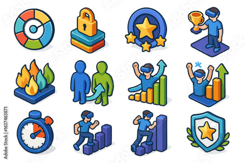 Levels icon wheel avatar sprint vr collection goal unlockable fitness vector