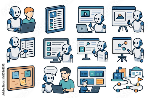 Ai education icon assistant digital language robot student alignment path vector tool