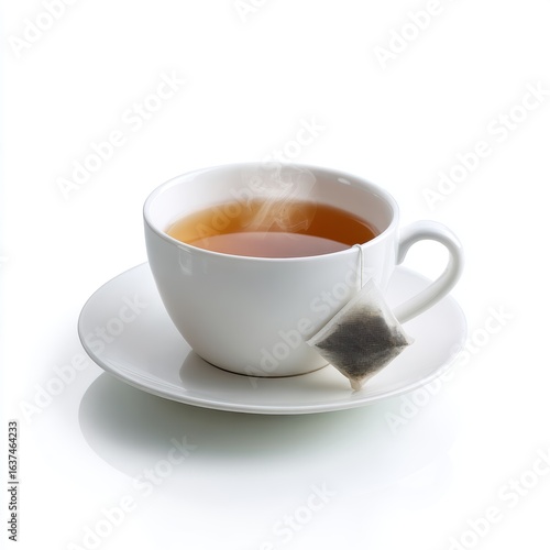 Wallpaper Mural A simple white porcelain tea cup filled with hot water and a single tea bag, isolated on a pure white background. Hot beverage, simple tea. Torontodigital.ca