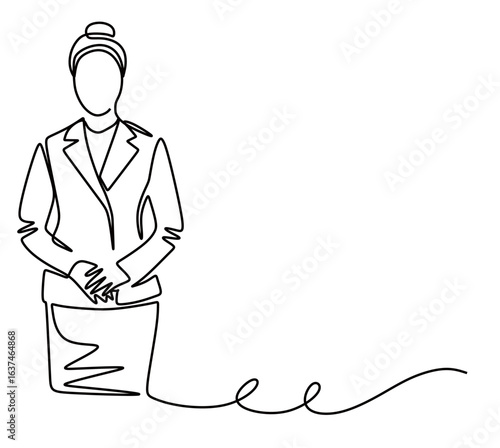 continuous line art of a woman working as a flight attendant isolated with a transparent background