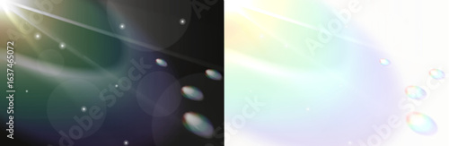 Fotografie Camera lens reflection effect, rainbow rays reflecting off the prism and faint bokeh lights with sparkling stars and elegant contrasting rays