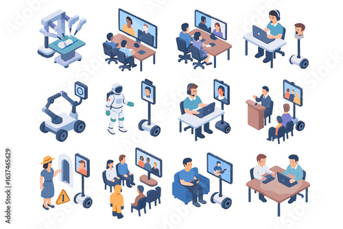 Virtual hosting hazardous zones customer icon vector meeting remote telepresence set desk