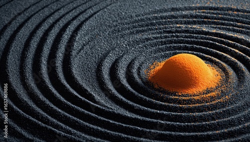 Orange sand zen garden, concentric circles