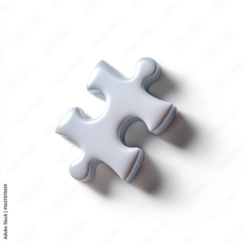 Fototapeta premium A single, white abstract puzzle piece, with a missing part, isolated on a pure white background. Incomplete, challenge.