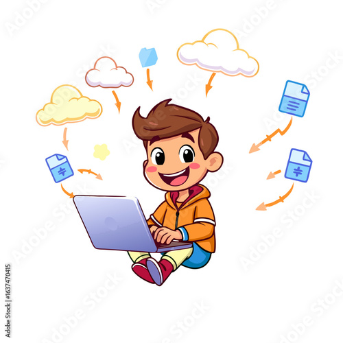 Boy using laptop for online learning at home