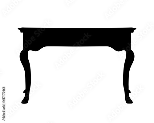 Silhouette of an antique table with curved legs on a white background