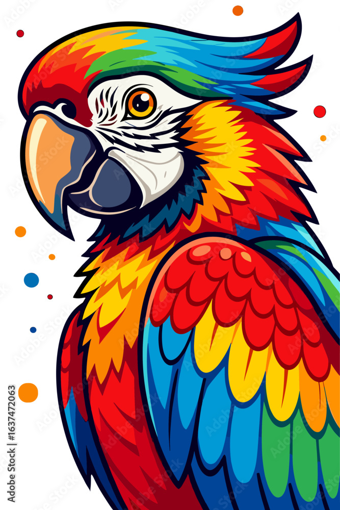 Obraz premium Colorful Macaw Parrot with vibrant feathers & round colorful circles on a transparent background 