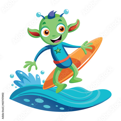 Ocean Surfing Alien Cartoon