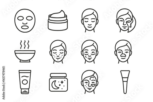 Skincare icon set with facial masks and beauty products