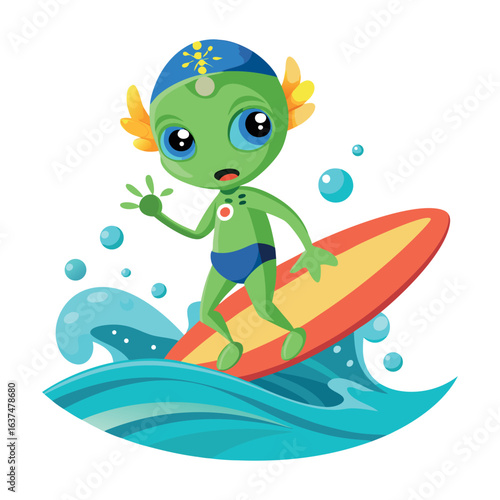 Ocean Surfing Alien Cartoon