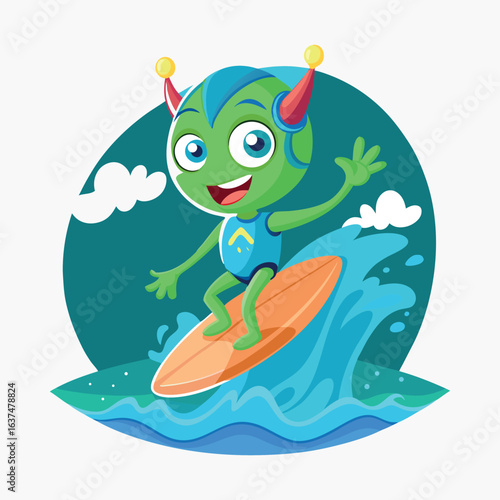 Ocean Surfing Alien Cartoon