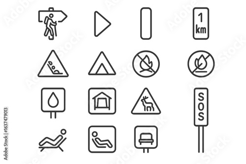 Set of outdoor and recreational icons for wilderness navigation