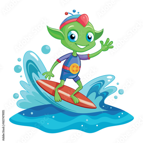 Ocean Surfing Alien Cartoon