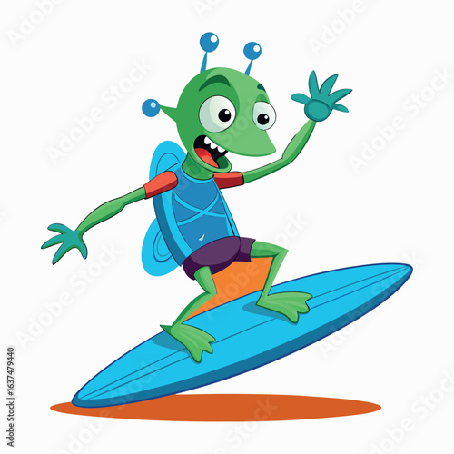 Ocean Surfing Alien Cartoon