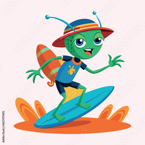 Ocean Surfing Alien Cartoon