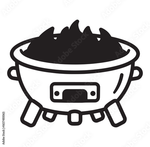 Black and white vector illustration of a charcoal grill for outdoor cooking and barbecues