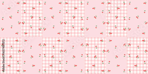 seamless space and check pattern pink cherry 