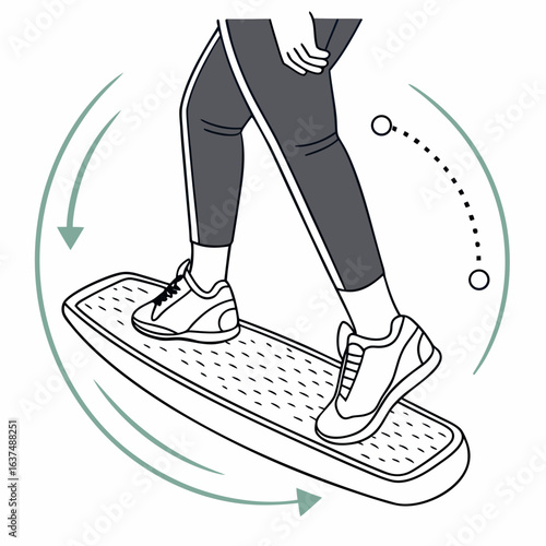 Person using a balance board for exercise isolated on white background balance board is a fitness equipment for training and rehabilitation