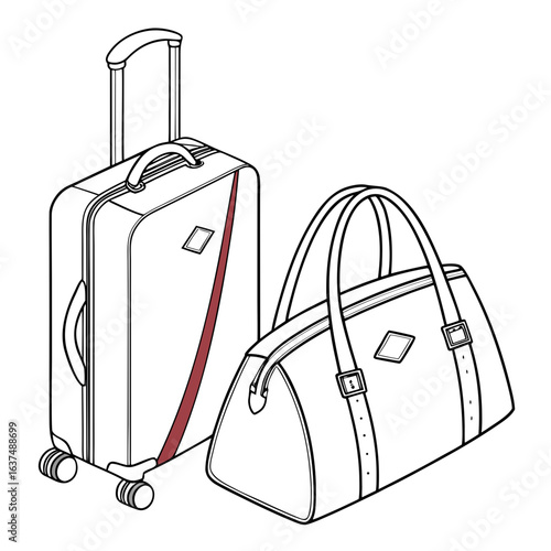 Illustration of luggage set including suitcase and bag isolated on white background for travel and vacation planning concept