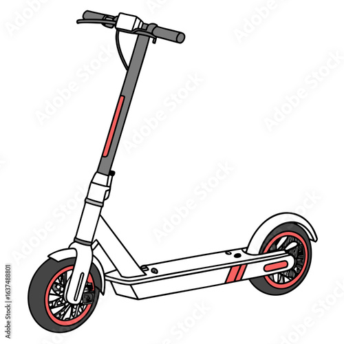 Illustration of a sleek electric scooter, highlighting its minimalist design and sustainable transportation solution isolated on white background
