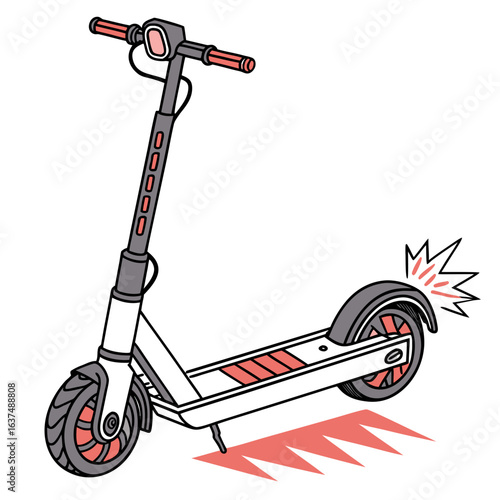 Illustration of an electric scooter with a red and white color scheme, showcasing modern urban transportation isolated on white background