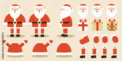 Christmas santa claus character design elements and accessories