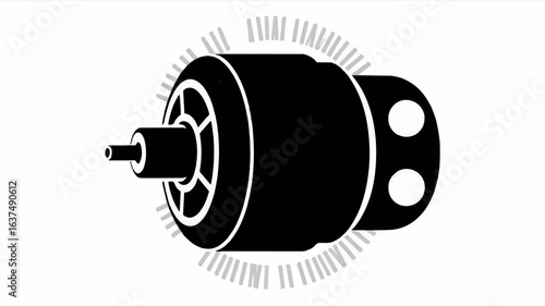A black and white silhouette illustration of a car starter motor against a white background.