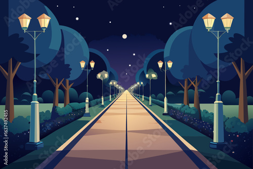 Night Park Path Peaceful Road Illuminated Nighttime Walk