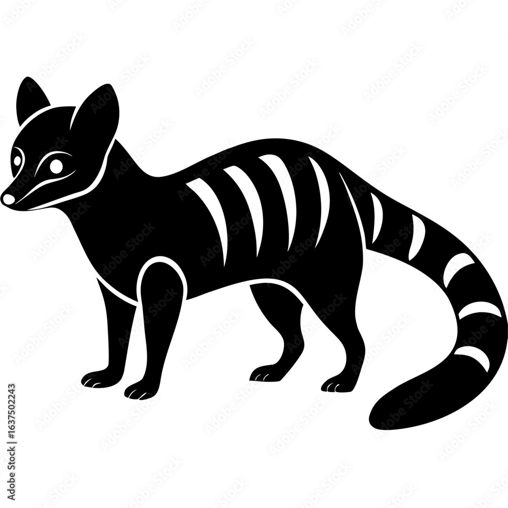 Fototapeta premium Simple black silhouette icon of a genet cat