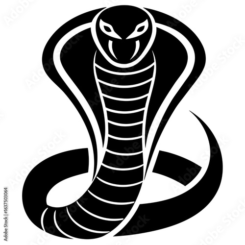 Stylized indian cobra silhouette black vector icon