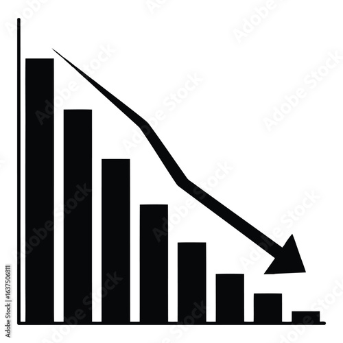 Art of a falling graph with a red arrow isolated on white background, representing a decline in business, finance, or the economy, and a negative trend