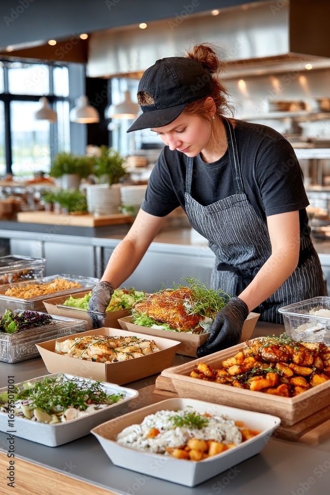 Obraz premium Woman preparing food in a modern kitchen
