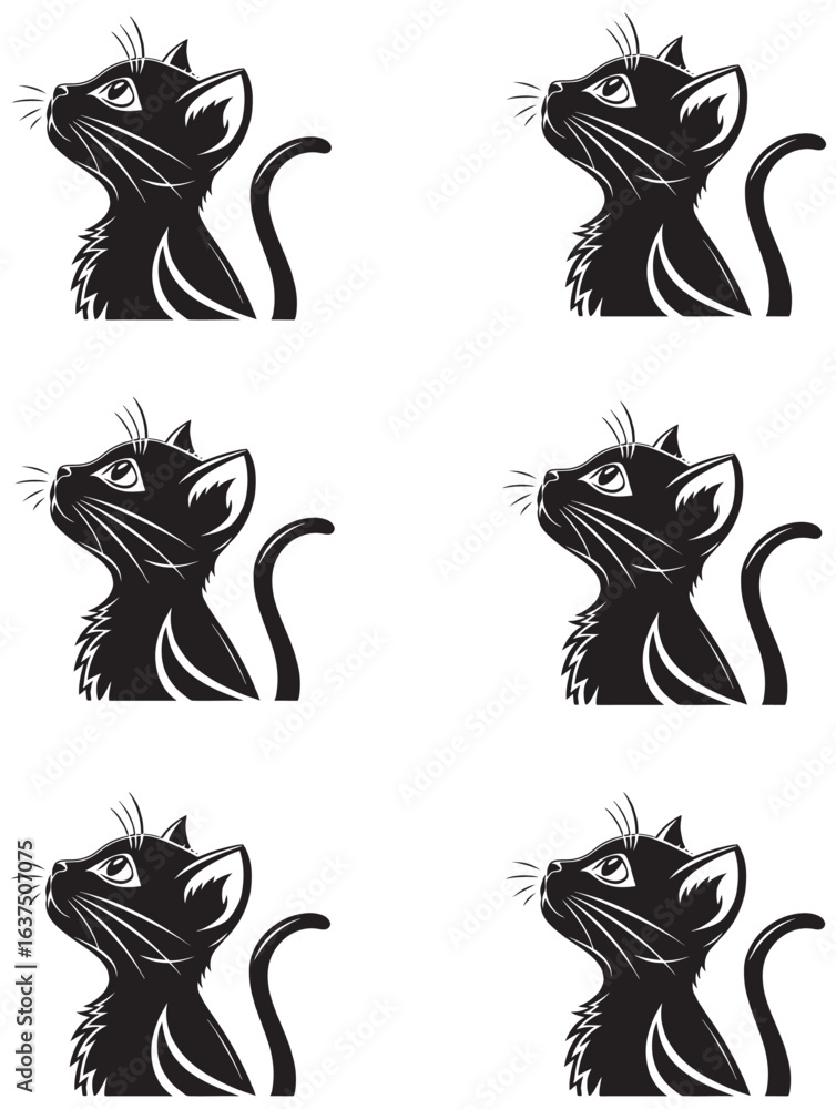 Obraz premium Stylized Illustration of Six Black Cat Looking Sophistically Upward
