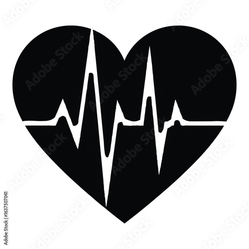 Art of heartbeat pulse line in heart shape isolated on white background, representing life, health, and cardiology symbol for medical and healthcare concepts