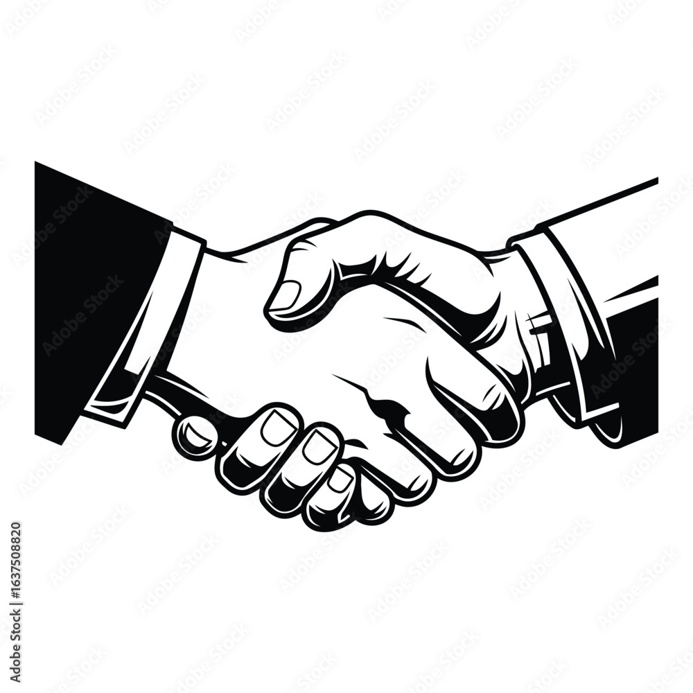 Fototapeta premium Art of monochrome handshake between two business partners isolated on white background, symbolizing agreement and successful cooperation in a professional setting