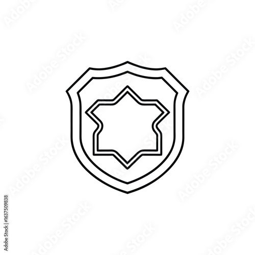 Award Shield Badge Line Art, Security Shield Award Outline, Protective Shield Badge Line Drawing
