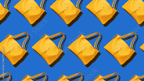 Repeating seamless pattern with yellow women's handbag.