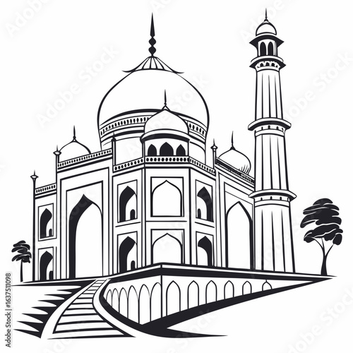 Illustration of the taj mahal, a famous landmark in agra, india, isolated on white background
