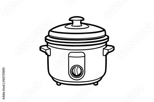 colorful vibrant crisp clean stylish elegant modern detailed professional high quality Simple Black and White Line Drawing of a Pressure Cooker with a Lid and Handle