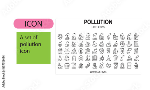 A set of pollution related line art icon