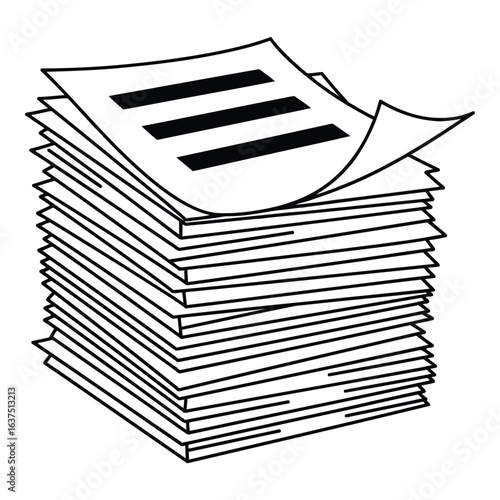 Art of stack of papers isolated on white background, representing documents, files, and office work, symbolizing organization and information management