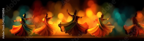 Wallpaper Mural A vibrant scene of dancers in colorful attire, moving gracefully against a backdrop of glowing lights, capturing the essence of celebration and joy, AI-integrated Navratri Torontodigital.ca