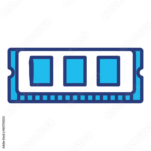 Art of blue ram memory module isolated on white background, representing computer hardware and technology with modern design for pc and laptop upgrades