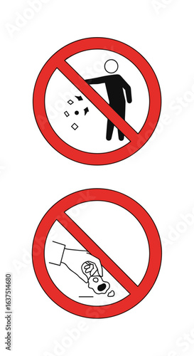 Prohibition of littering and spitting signs representing environmental protection measures