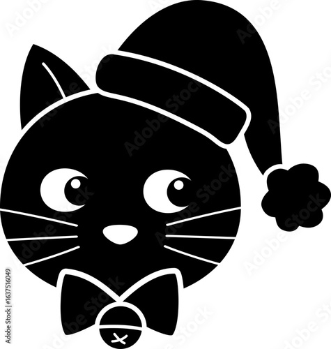 Cute Holiday cat character silhouette.
Winter Christmas cat in santa hat silhouette vector isolated.
Transparent background. svg.