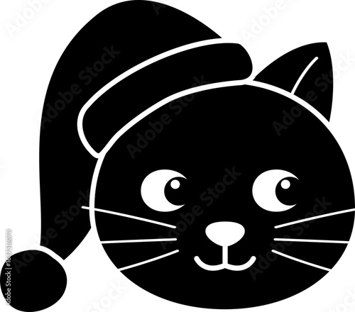 Cute Holiday cat character silhouette.
Winter Christmas cat in santa hat silhouette vector isolated.
Transparent background. svg.