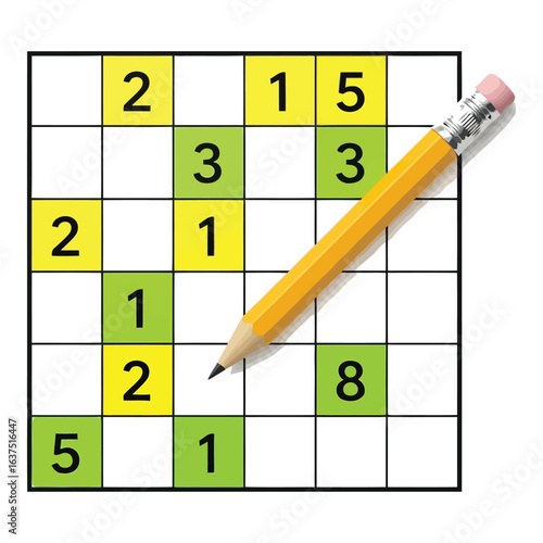 Art of sudoku puzzle with pencil isolated on white background, a challenging number game to test your logic and problemsolving skills with mathematics