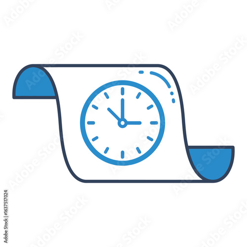 Art of clock on a scroll isolated on white background, symbolizing time management, scheduling, and the importance of deadlines in various activities