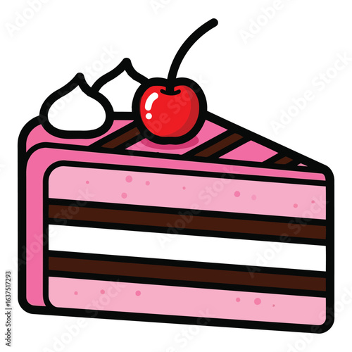 Art of isolated on white background, a delectable slice of cake adorned with a cherry, promising a sweet and delightful treat for any celebration